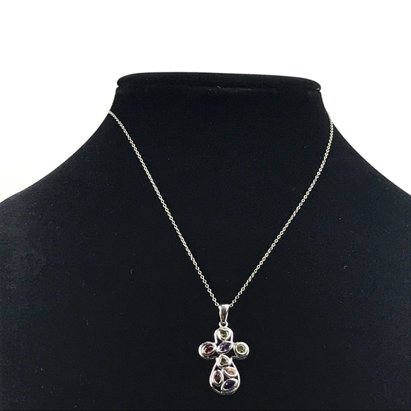 Sterling Silver Heart Religious Cross Necklace - Picture 1 of 8